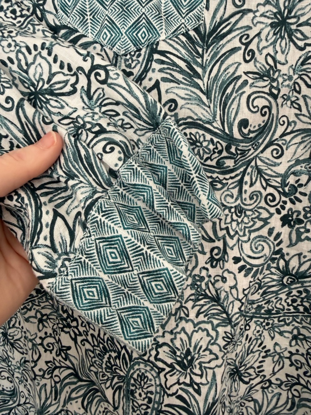 Sigrid Olson 100% Linen Sea Green Botanical Border Print Tunic Large Lagenlook - Picture 4 of 7